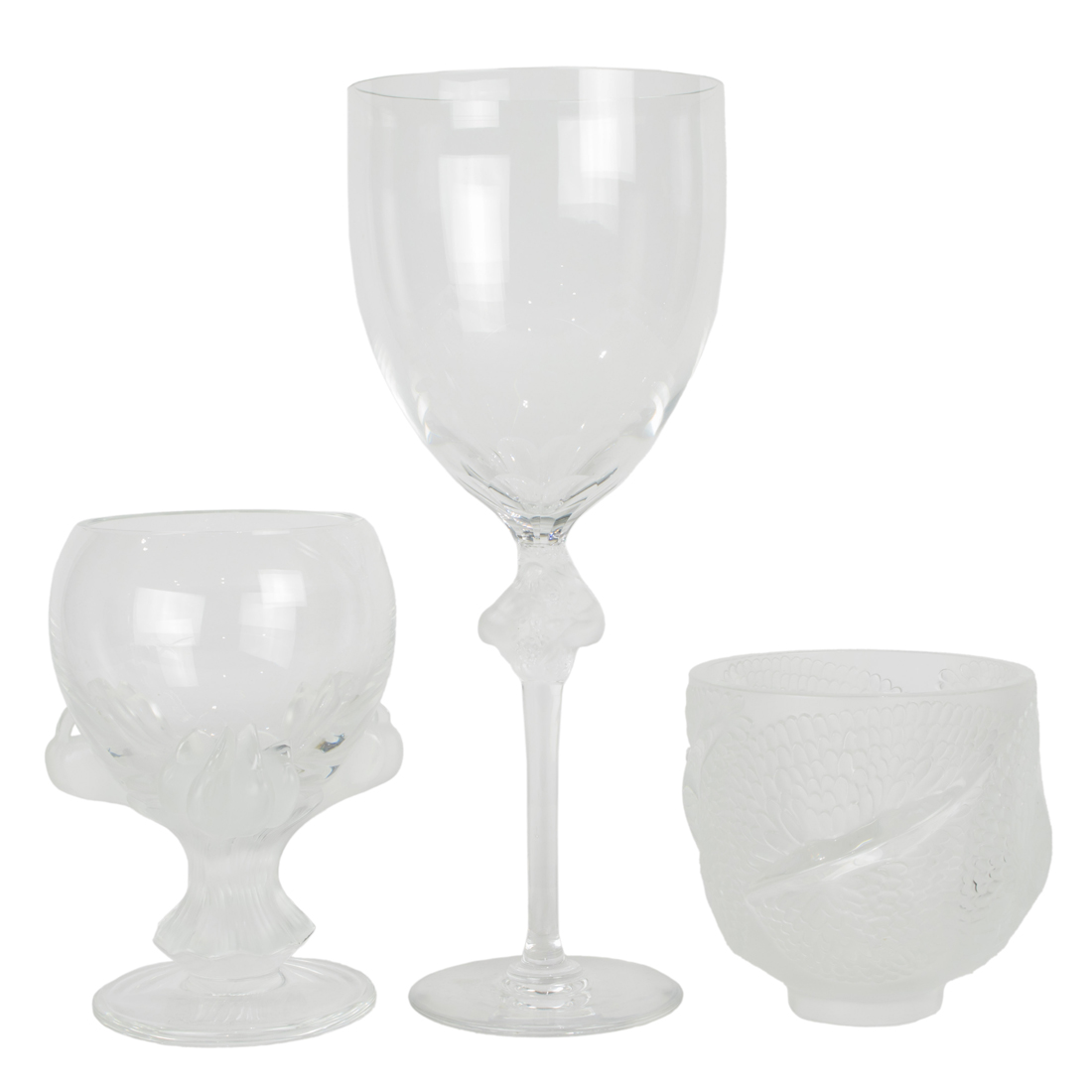 THREE LALIQUE GLASS VASES Three 3b4169