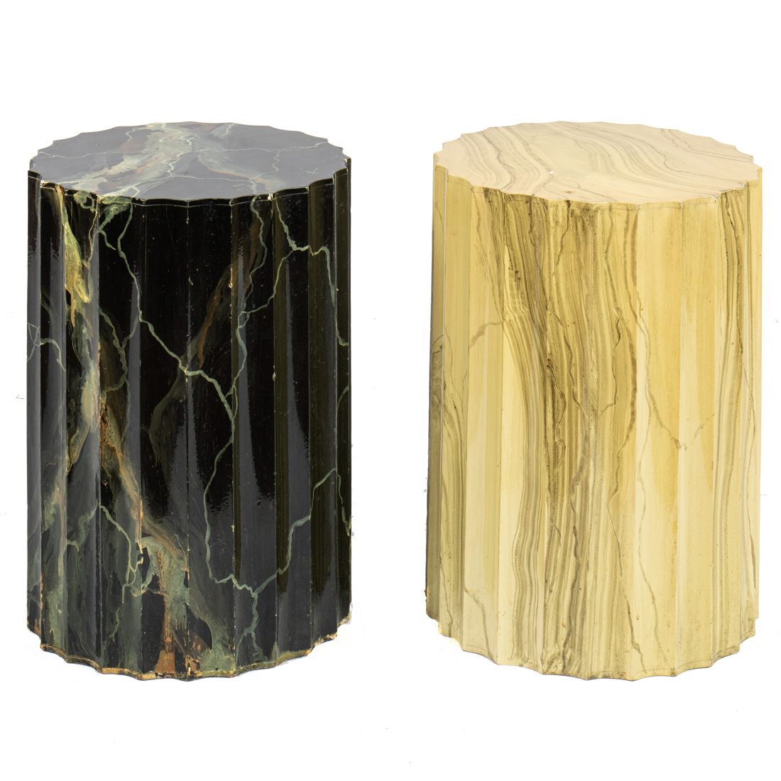 TWO FAUX MARBLEIZED COLUMNAR OCCASSIONAL