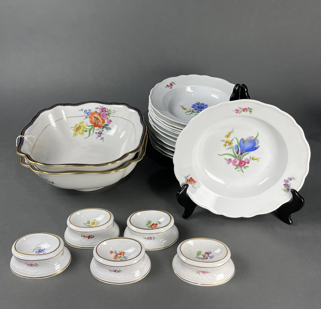 A GROUP OF MEISSEN FLORAL DECORATED