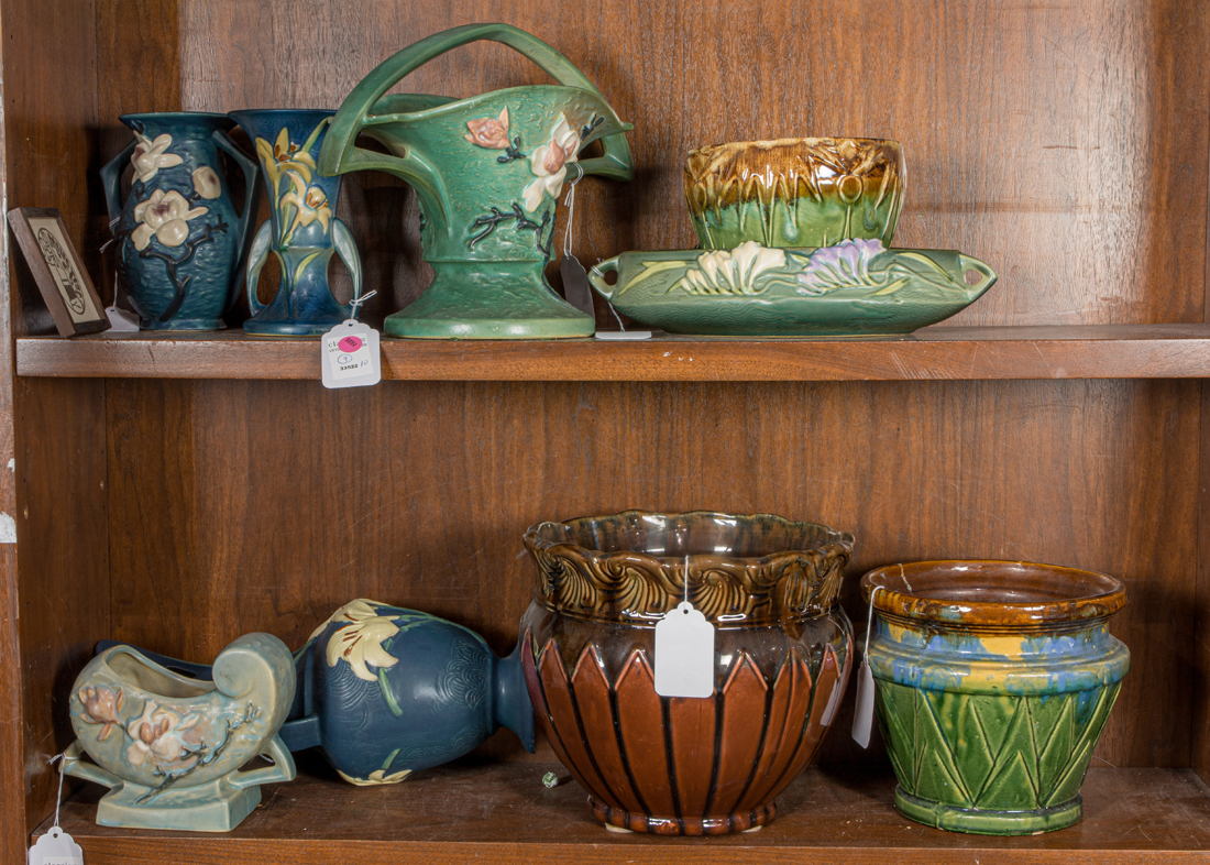 A GROUP OF SEVEN ROSEVILLE POTTERY