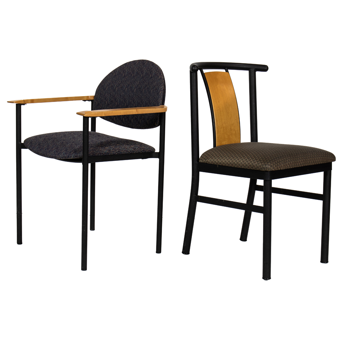TWO MODERN METAL AND WOOD CHAIRS,