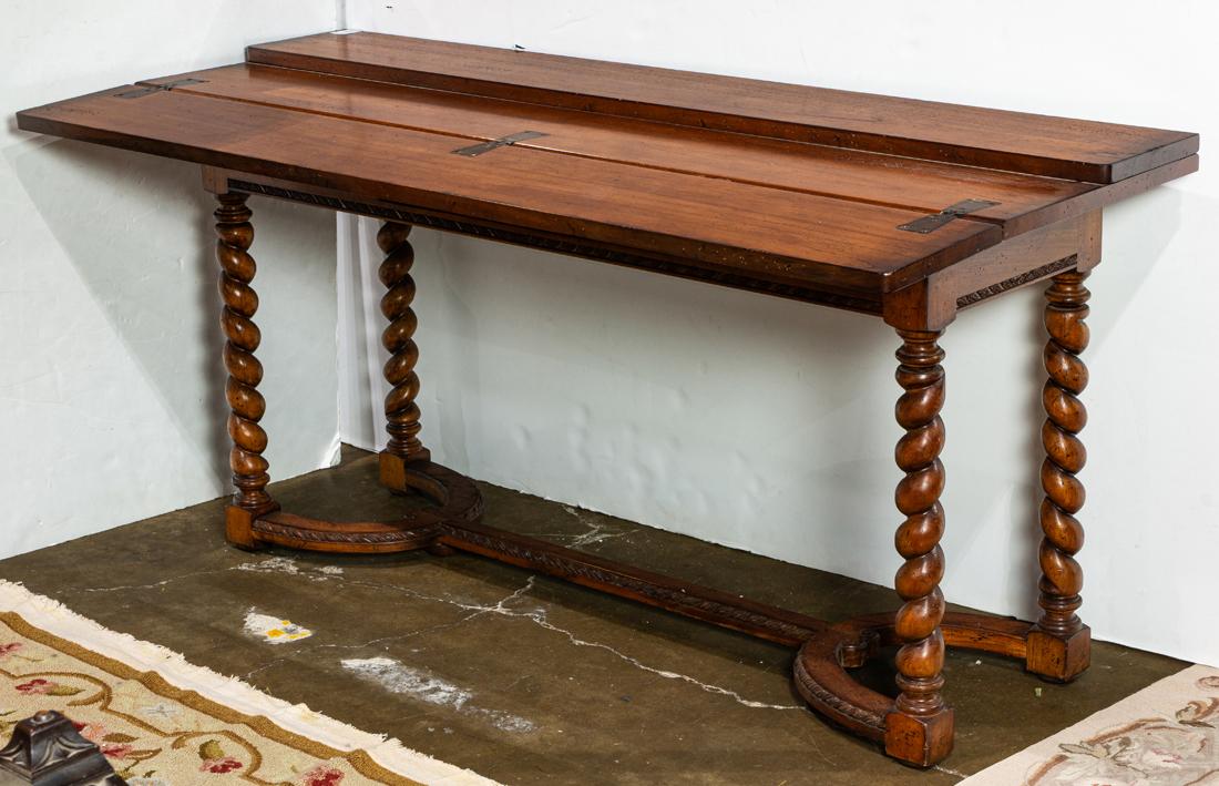 A BAROQUE STYLE LIBRARY TABLE, EXPANDABLE