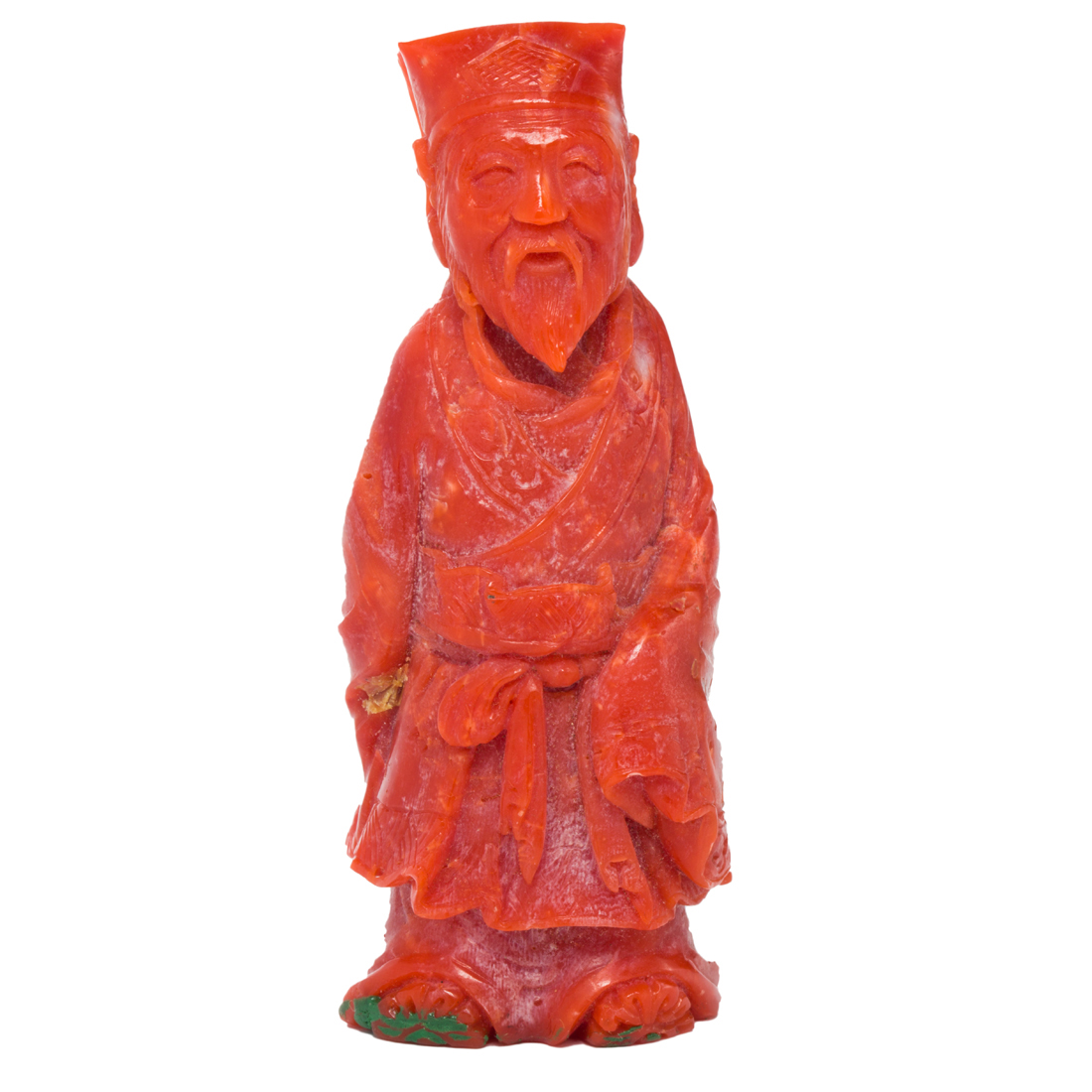 JAPANESE RED CORAL CARVING OF JUROJIN