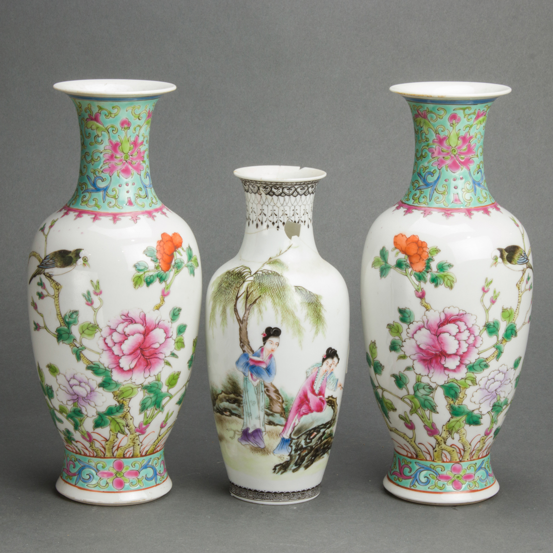 (LOT OF 3) CHINESE FAMILLE ROSE VASES