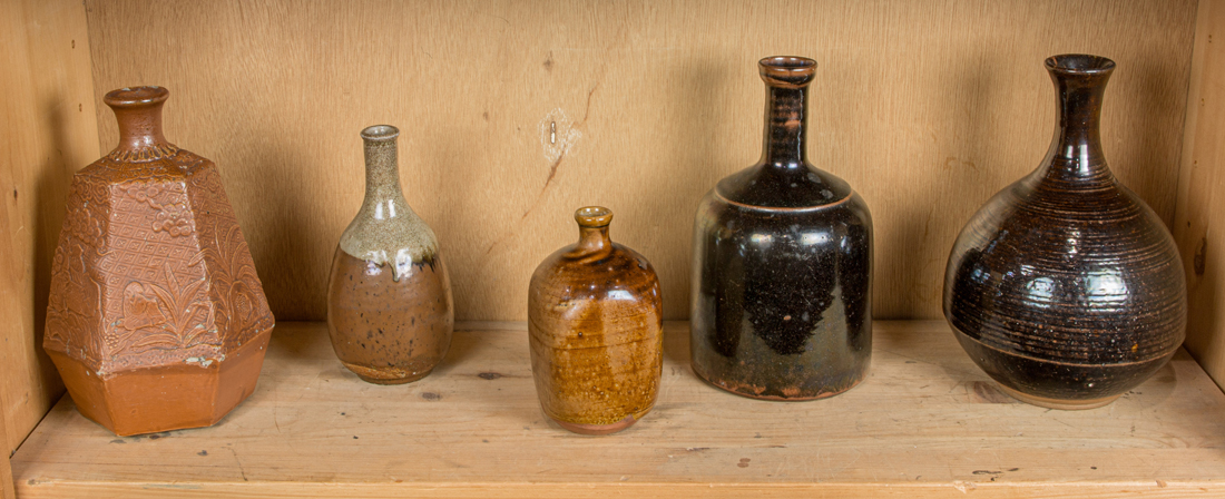  LOT OF 5 JAPANESE GLAZED STONEWARE 3b43d5