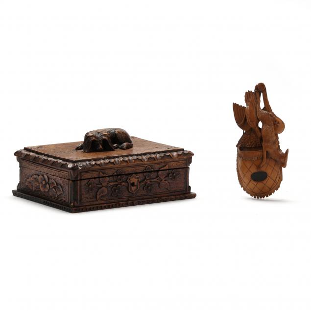 TWO BLACK FOREST CARVED WOOD ACCESSORIES