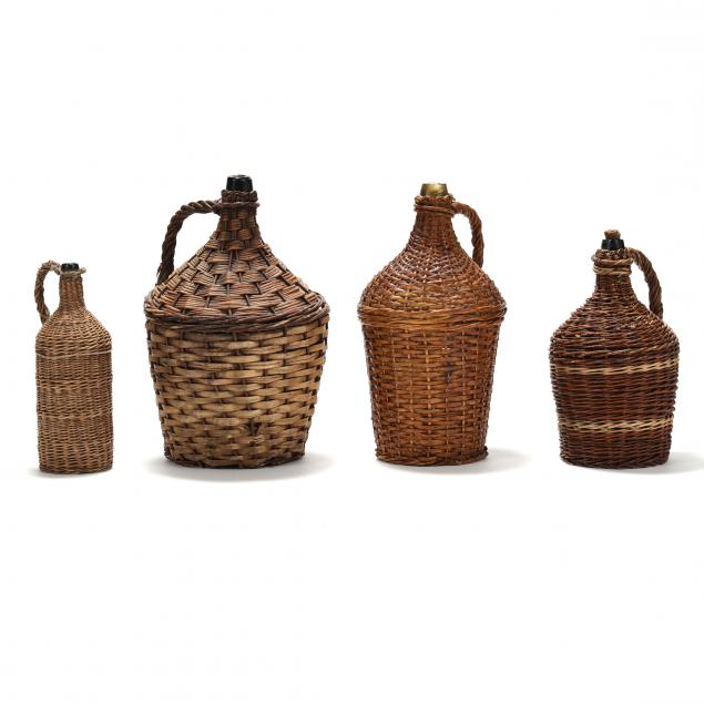 FIVE CANE WRAPPED DEMIJOHN BOTTLES 3b6b88