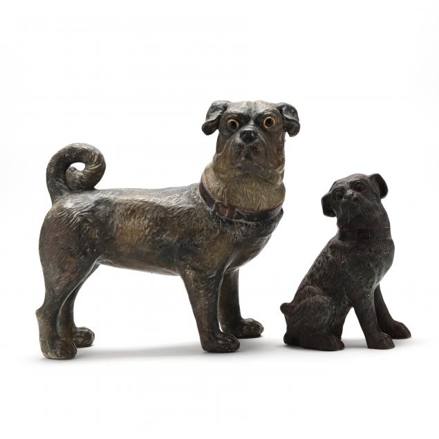 TWO DECORATIVE VINTAGE PUG SCULPTURES