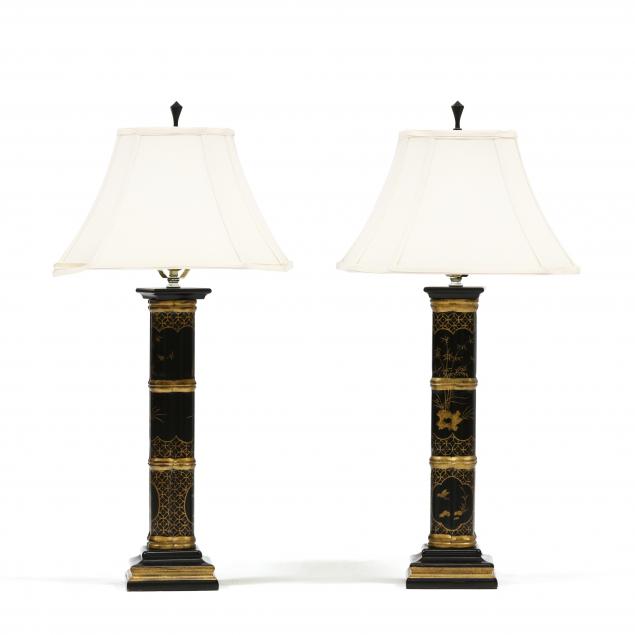 PAIR OF DECORATIVE BLACK AND GILT