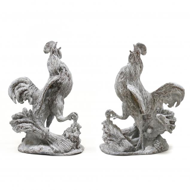 PAIR OF LIFE-SIZE LEAD CROWING