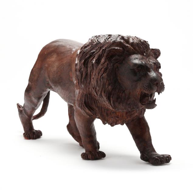 AFRICAN CARVED WOOD LION SIGNED 3b6c35