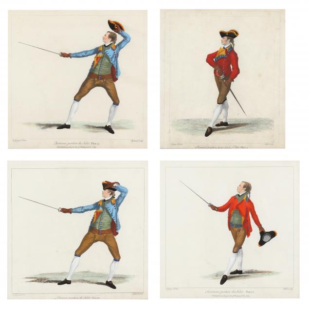 FOUR ANTIQUE FRENCH FENCING PRINTS