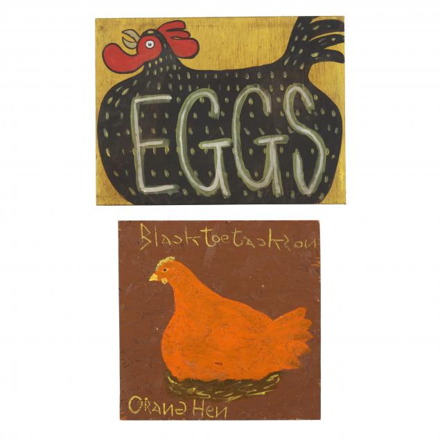 TWO FOLK ART CHICKEN PAINTINGS 3b6c6a