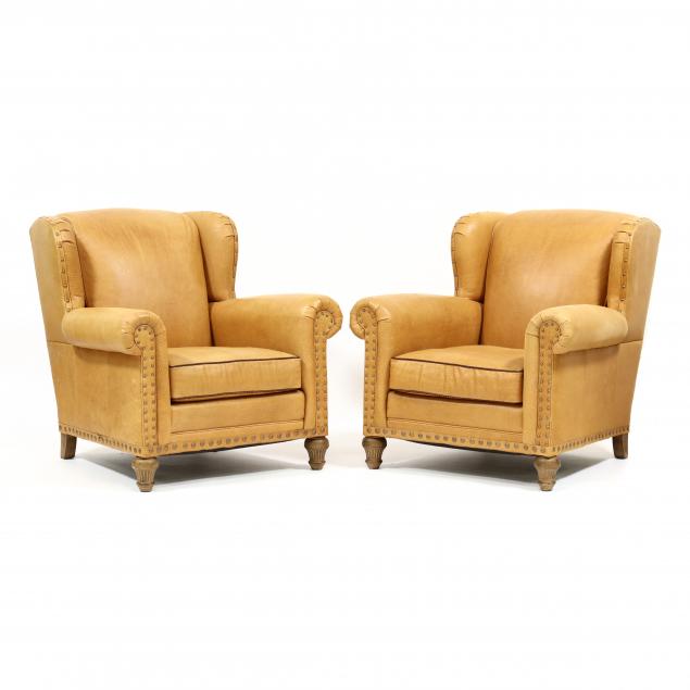 WESLEY HALL, PAIR OF LEATHER UPHOLSTERED