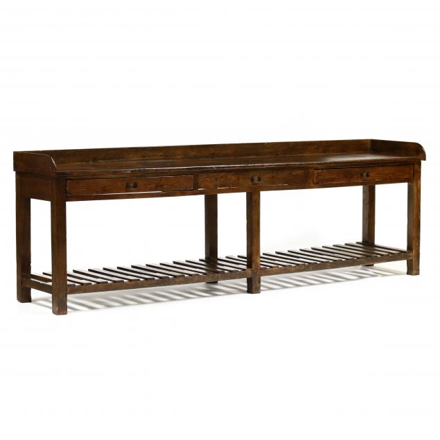 ANTIQUE TEN-FOOT-LONG PINE SIDEBOARD