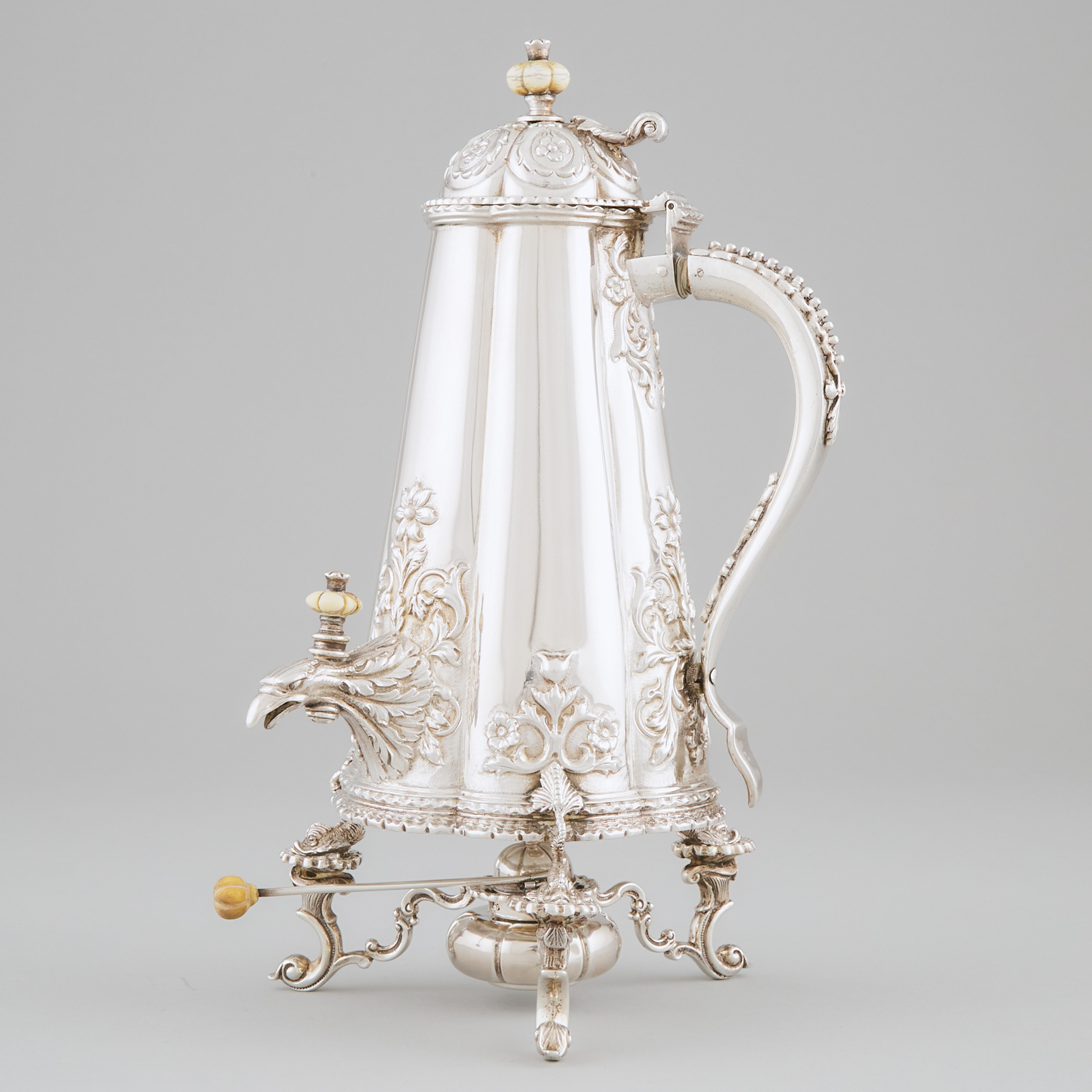 Portuguese Silver Tea Urn on Lampstand,