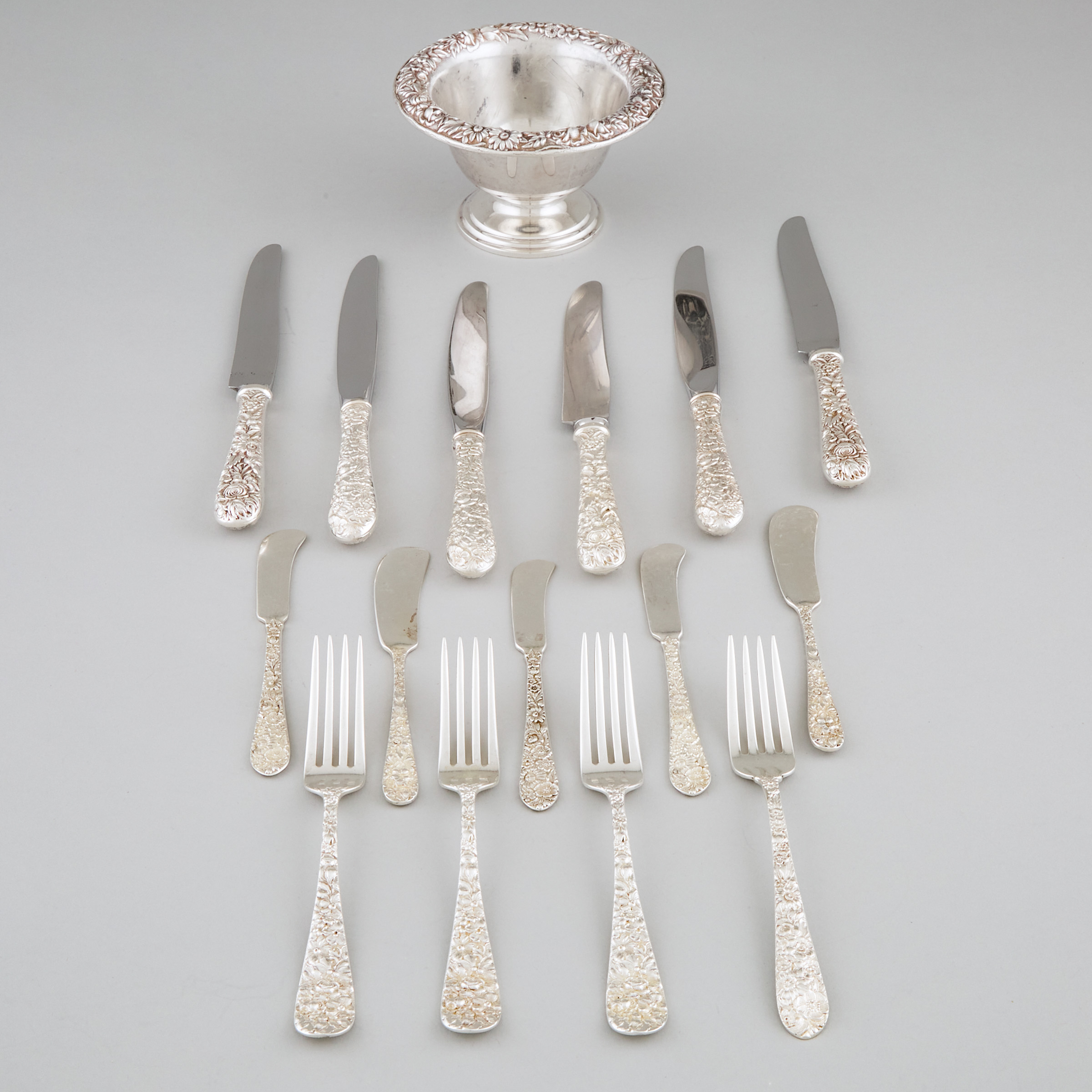 American Silver 'Repoussé' Footed