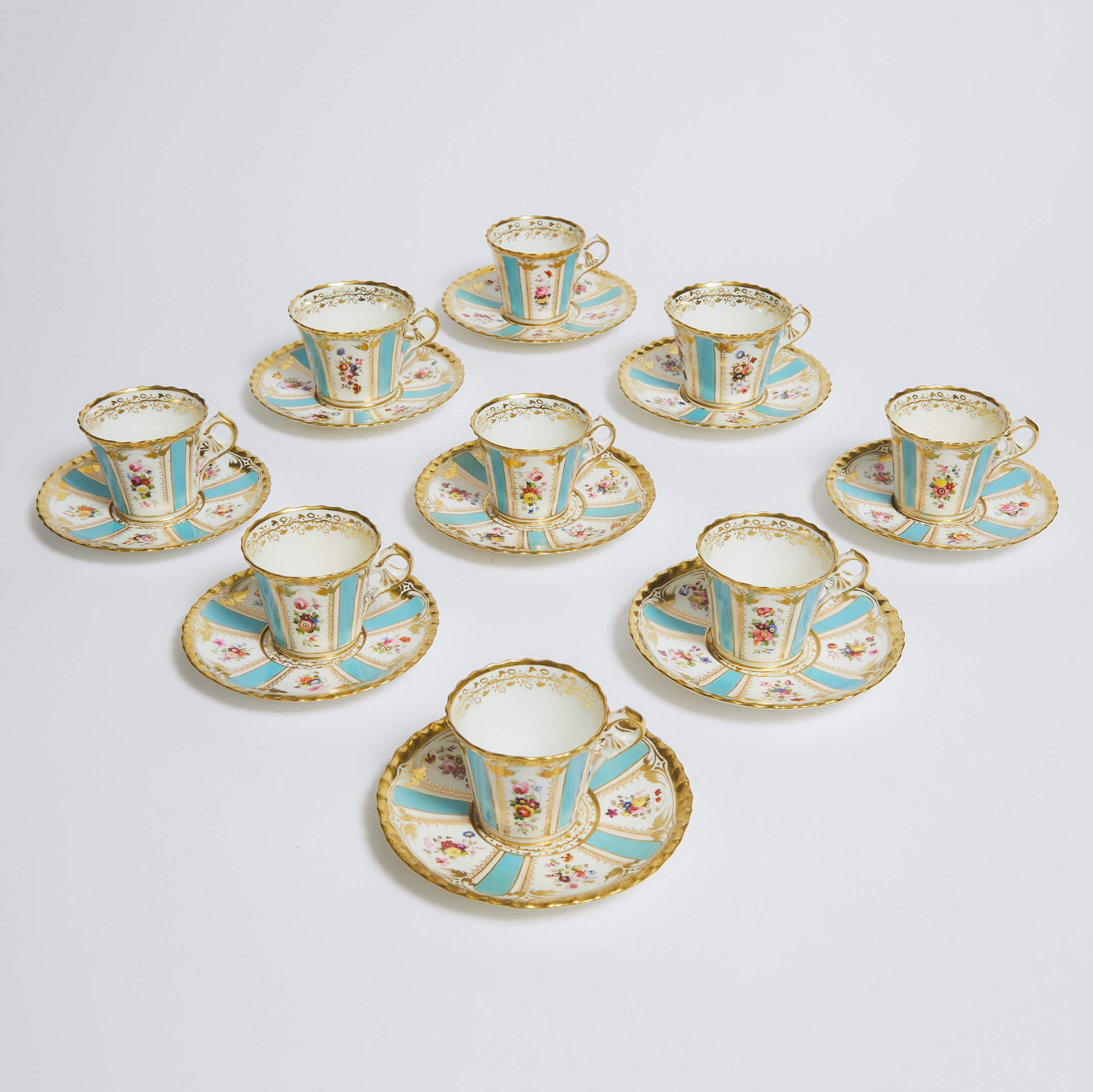 Nine English Porcelain Floral Paneled 3b6dfd