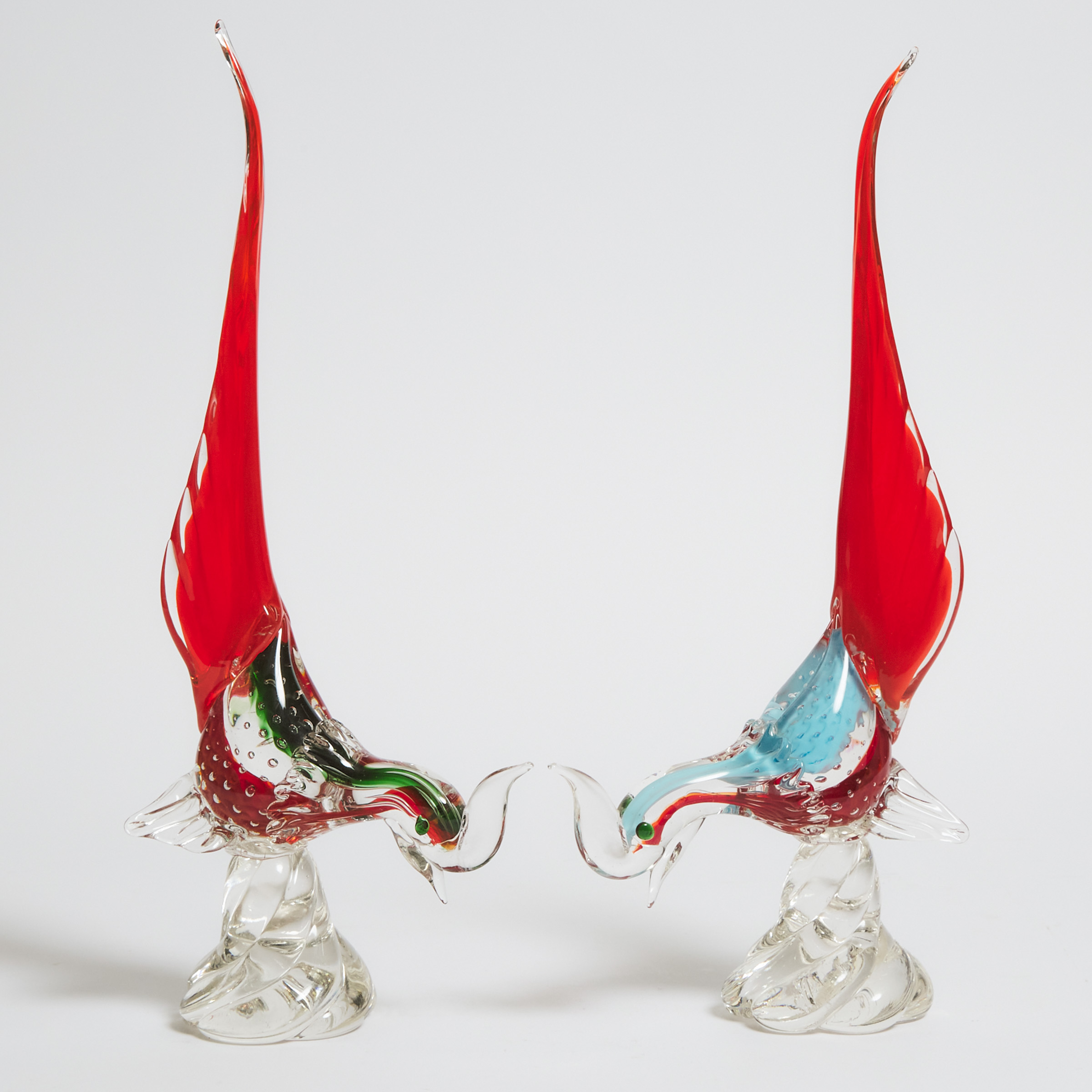 Two Murano Coloured Glass Birds,