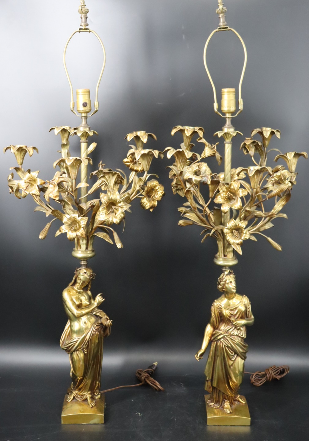 2 SIGNED GILT BRONZE FIGURAL CANDELABRA 3b6ea1