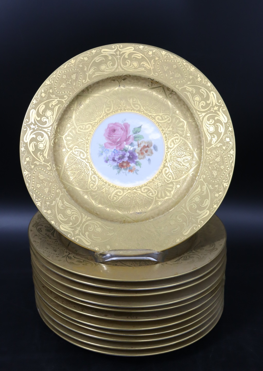 SET OF 12 GILT & PAINT DECORATED