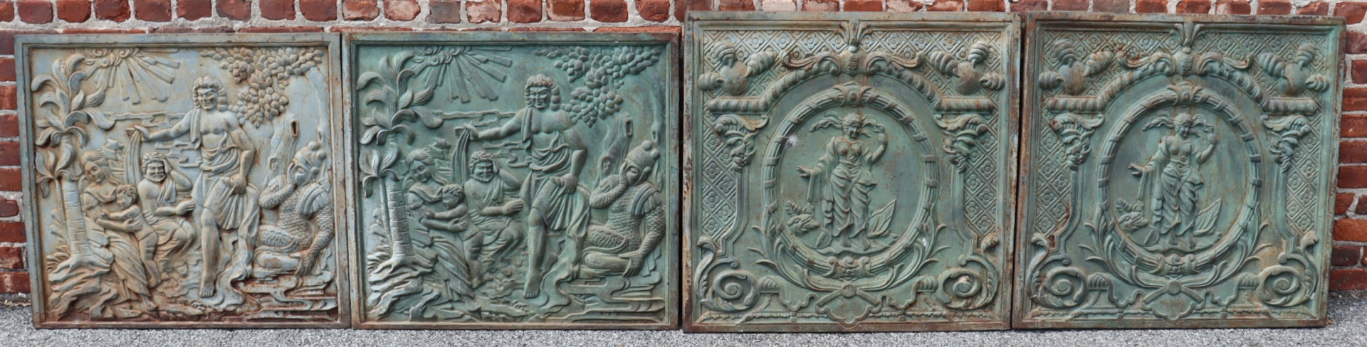 4 ANTIQUE CAST IRON RELIEFS Good 3b6ee5