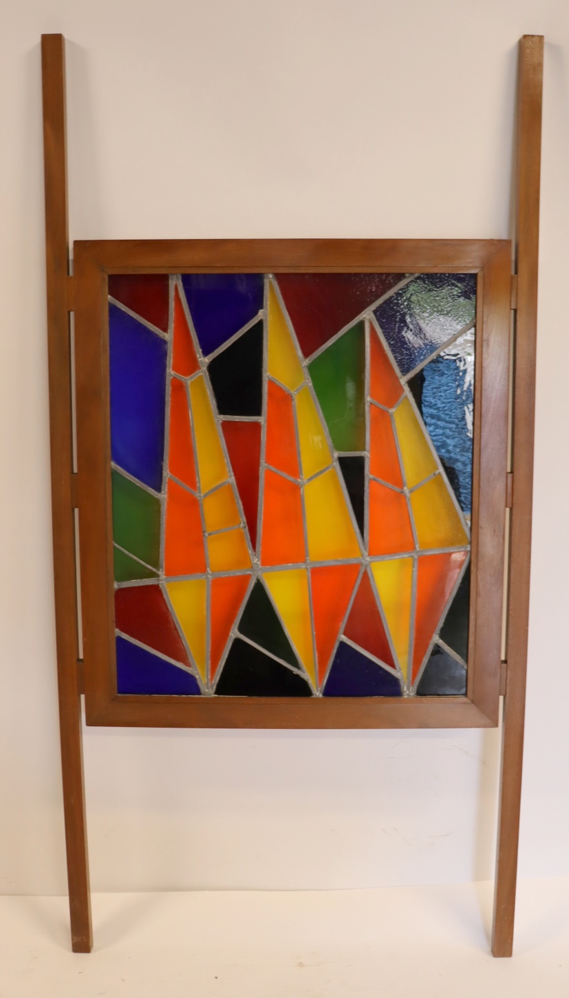 MIDCENTURY LEADED GLASS SCREEN.