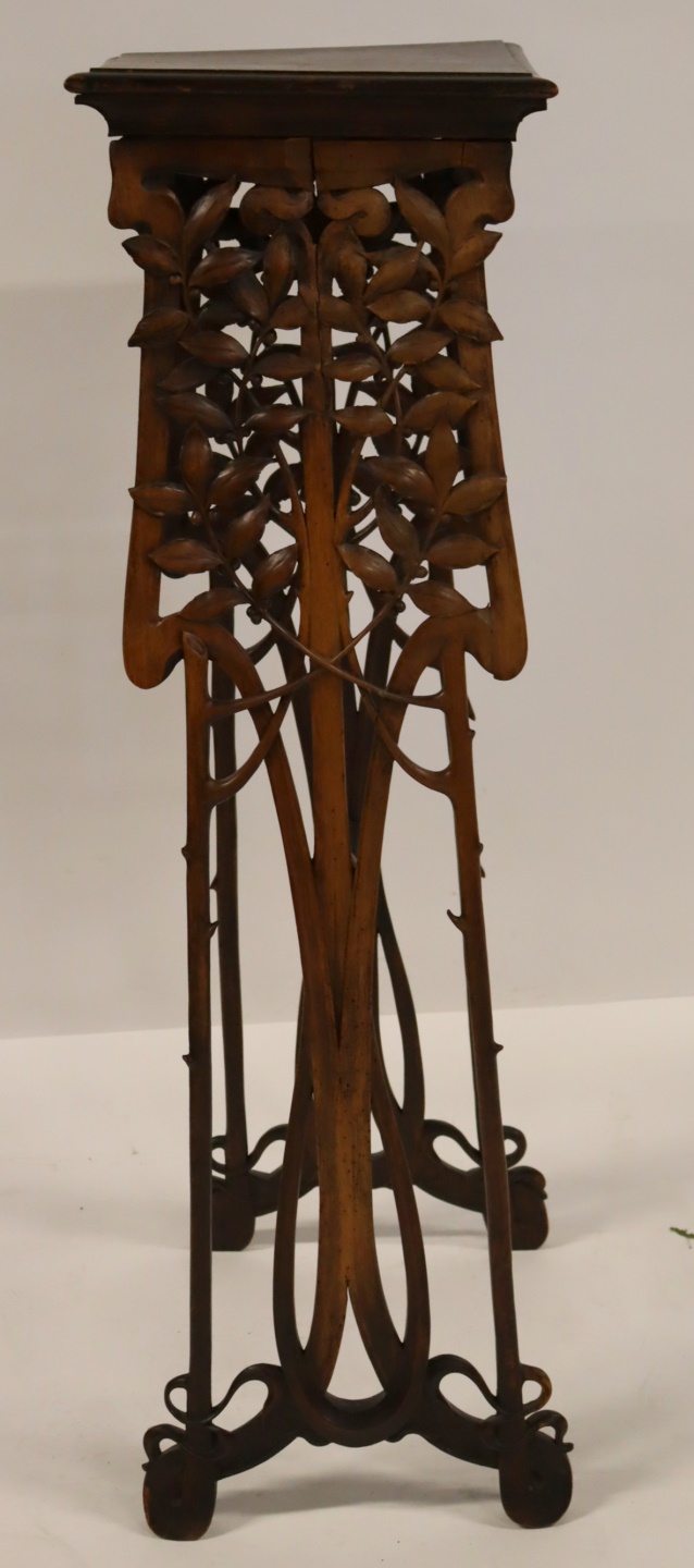 ART NOUVEAU CARVED PEDESTAL STAND.