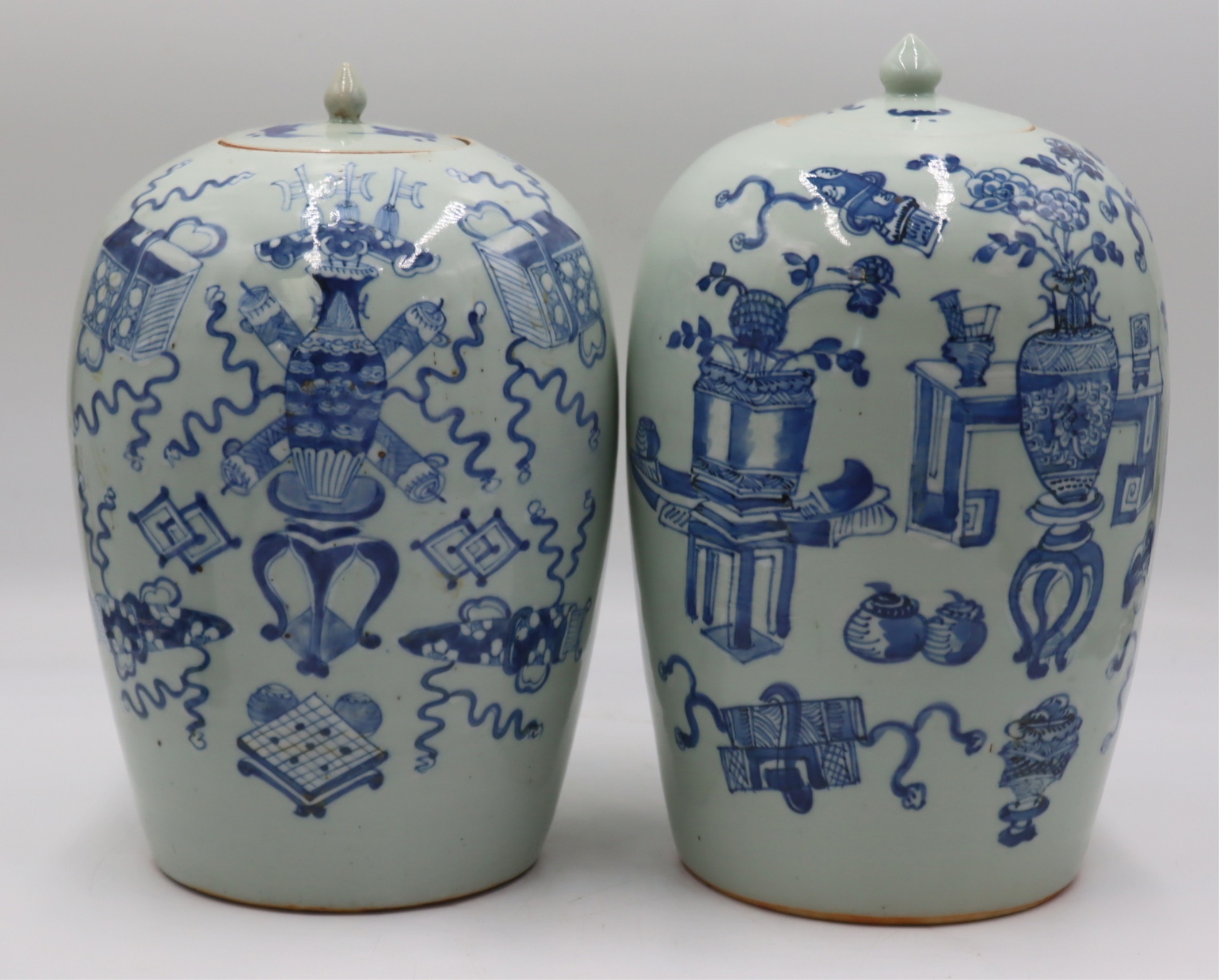 NEAR PAIR OF CHINESE CELADON BLUE