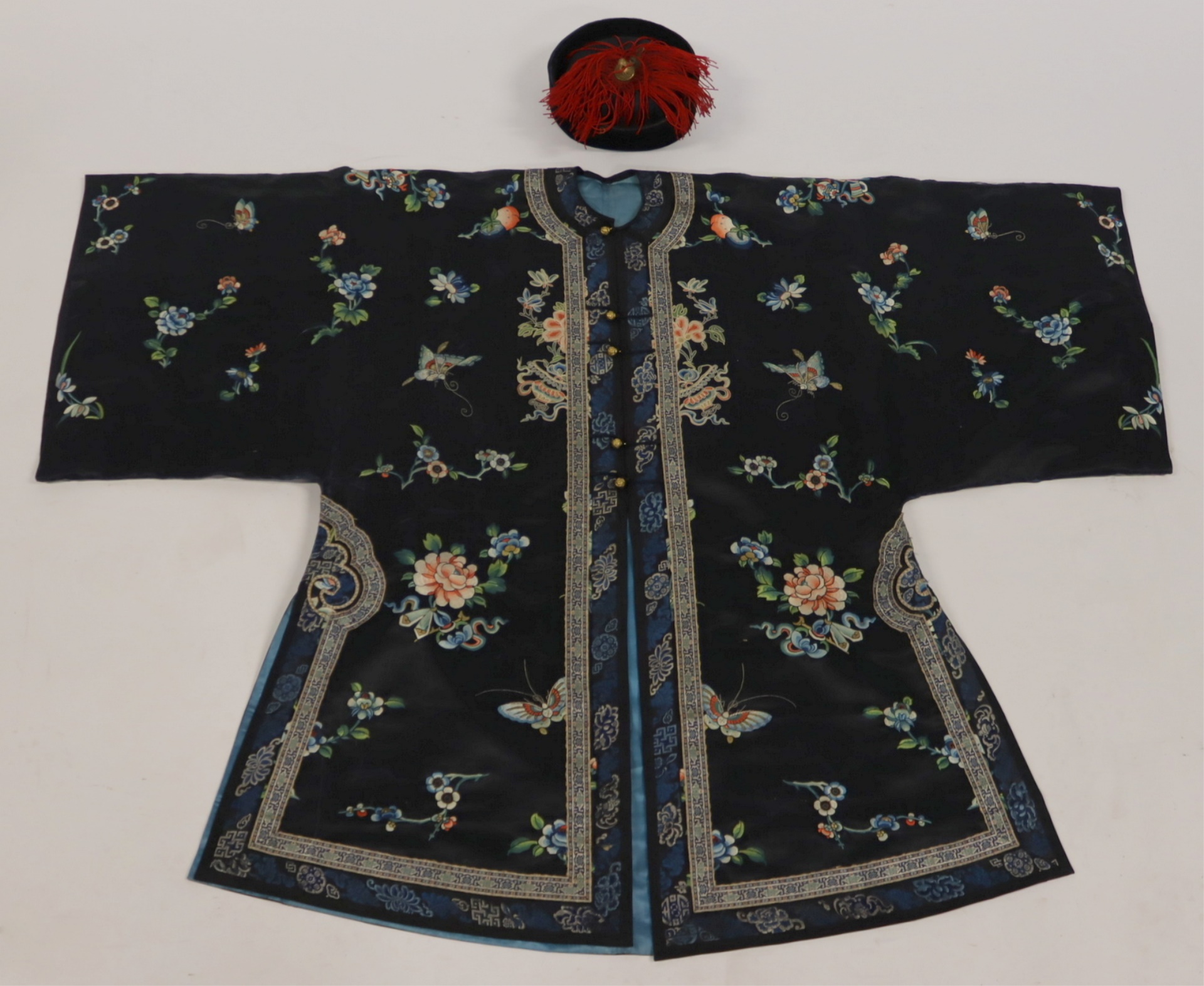 CHINESE EMBROIDERED SILK ROBE AND 3b6f17