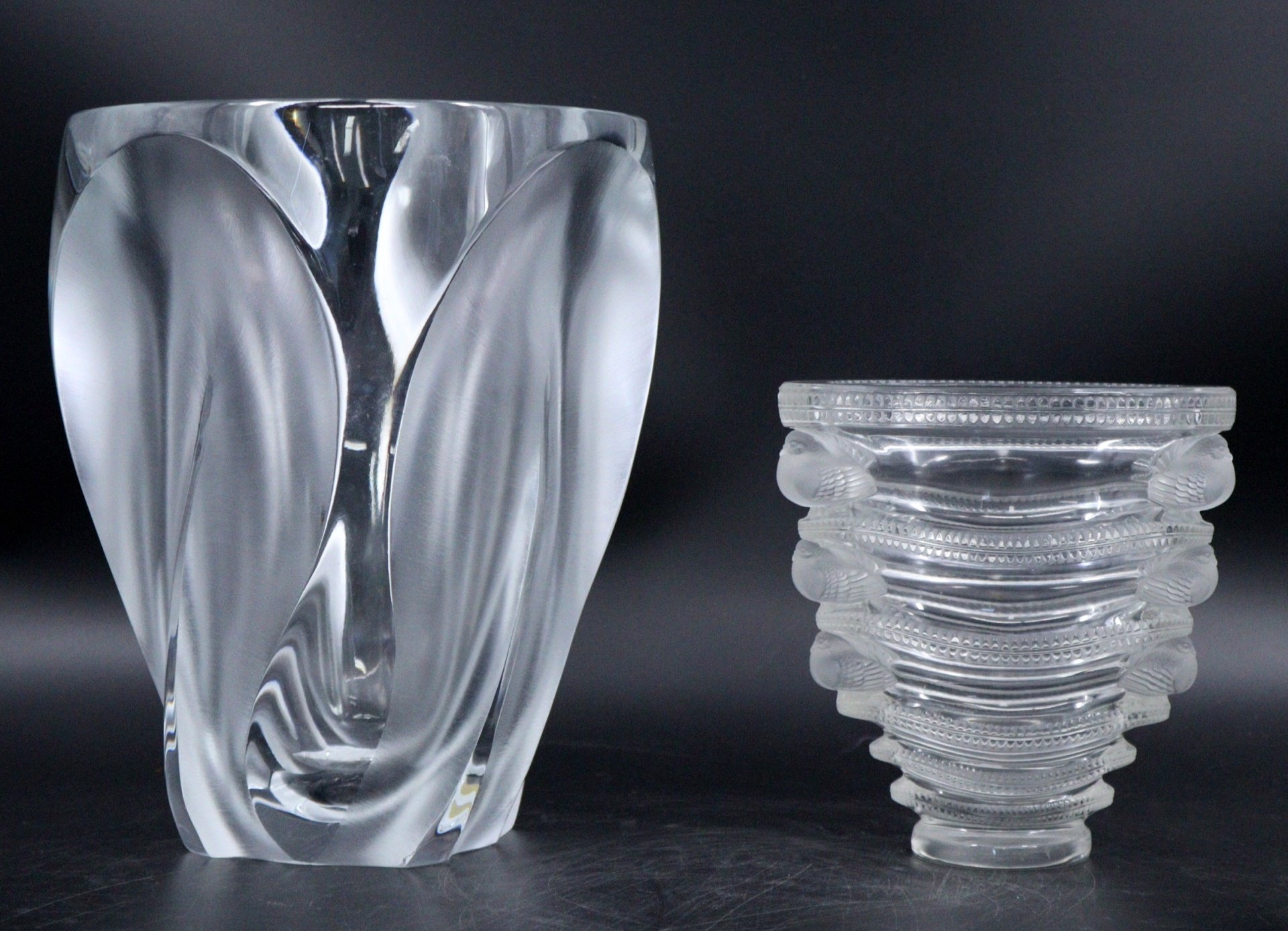 2 LALIQUE FRANCE GLASS VASES Early 3b707f