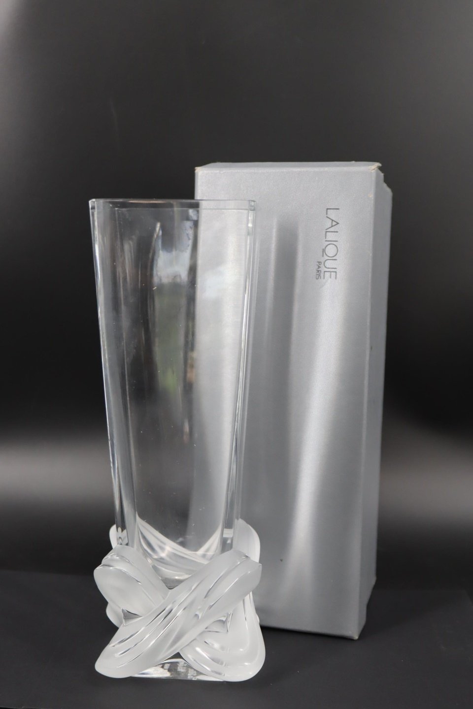 LALIQUE CRYSTAL "LUCCA" VASE. Tall