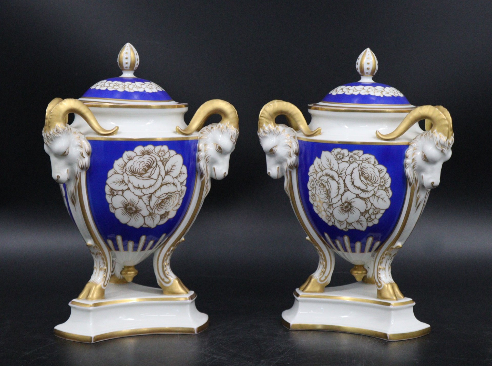 PAIR OF ROSENTHAL URNS WITH RAM 3b70af