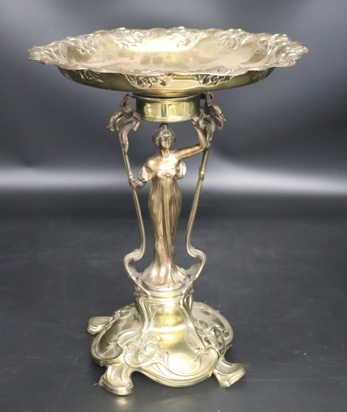 ART NOVEAU BRASS FIGURAL TAZZA  3b70b0