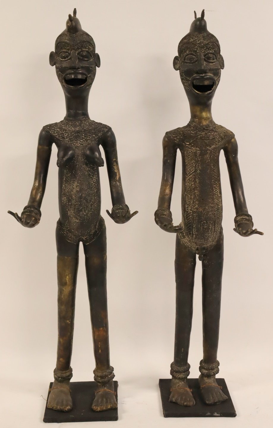 TWO VINTAGE LIFE SIZE AFRICAN BENIN