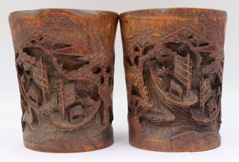 NEAR PAIR OF CHINESE CARVED WOOD