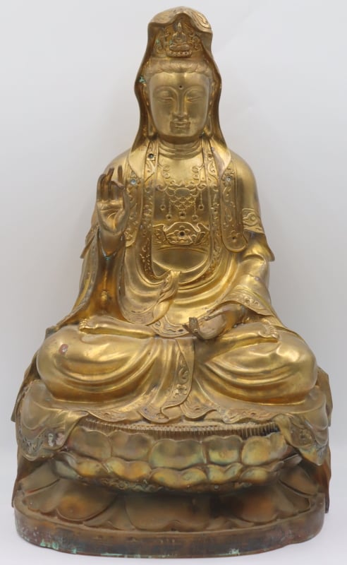 LARGE CHINESE GILT METAL SEATED