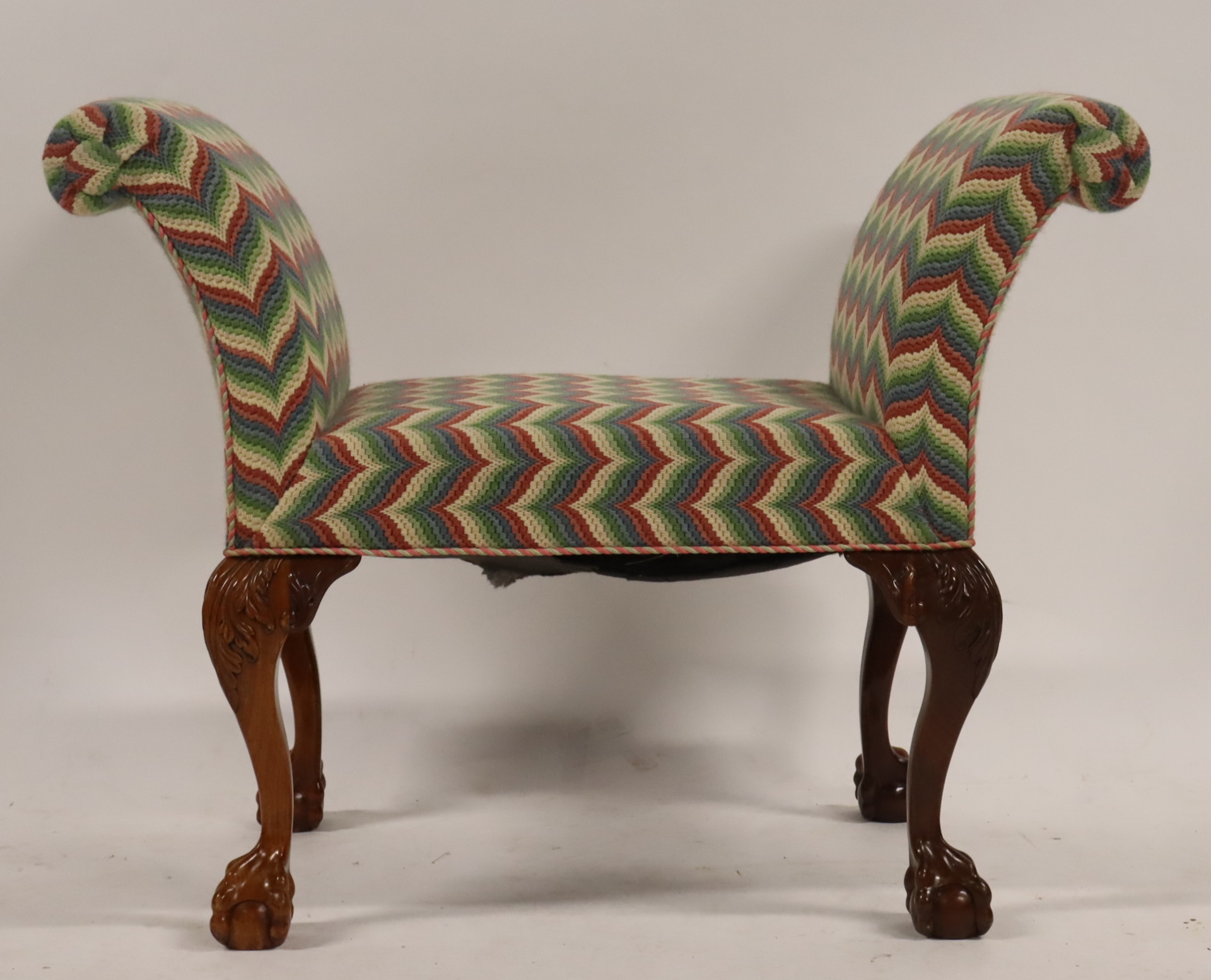 CHIPPENDALE STYLE MAHOGANY UPHOLSTERED