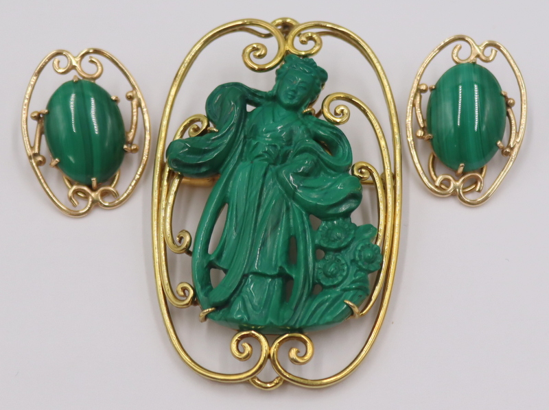 JEWELRY 3 PC 14KT GOLD AND MALACHITE 3b71ef