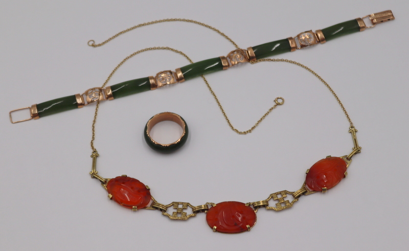 JEWELRY 14KT GOLD JADE AND CARNELIAN 3b7210