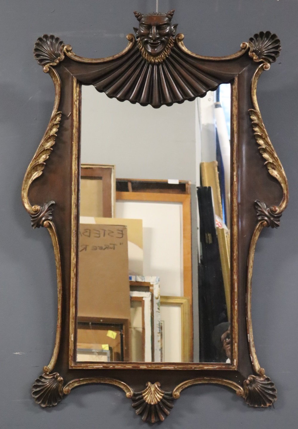 VINTAGE CARVED AND GILTWOOD MIRROR.