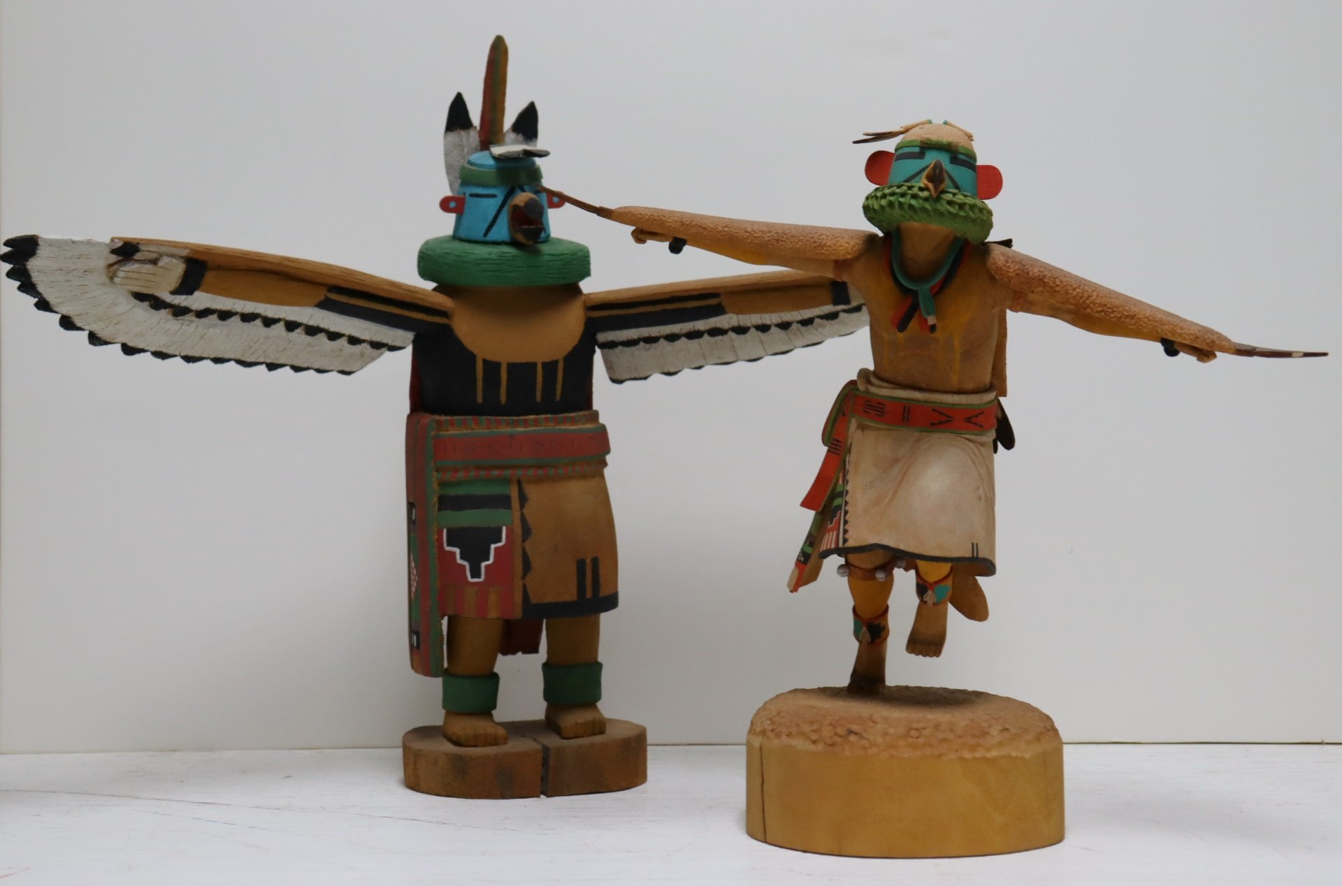 TWO HOPI KACHINA DANCER CARVINGS.