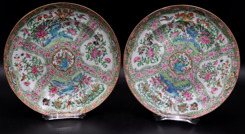  2 CHINESE EXPORT ROSE MEDALLION 3b7307