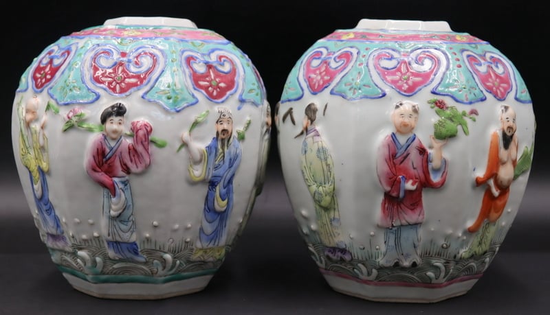 PAIR OF CHINESE FAMILLE ROSE FIGURAL 3b7328