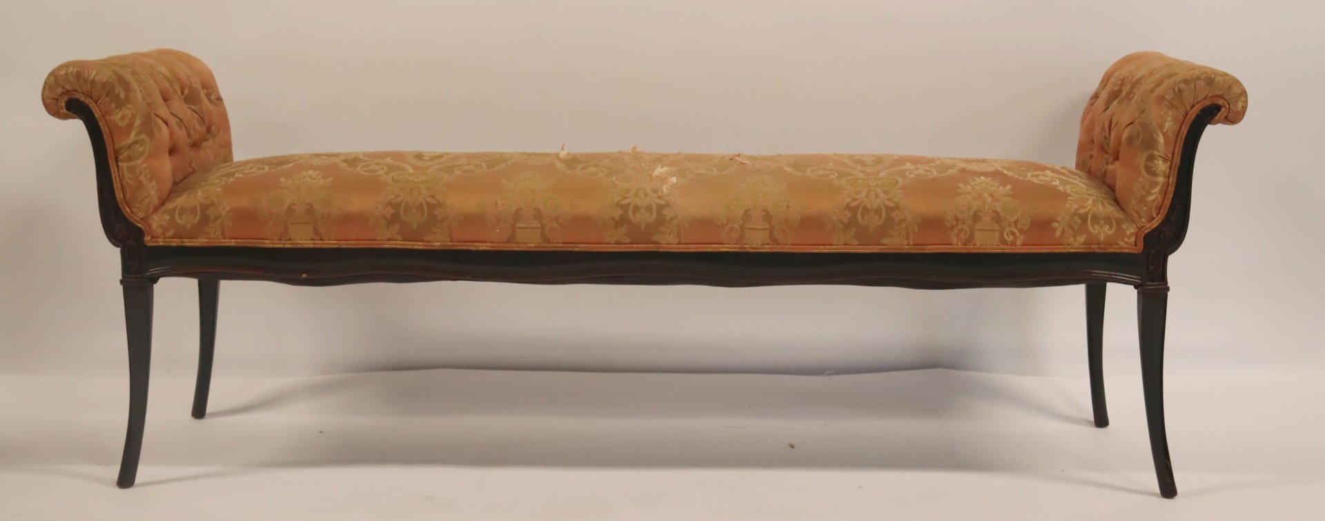 ANTIQUE UPHOLSTERED SCROLL ARM