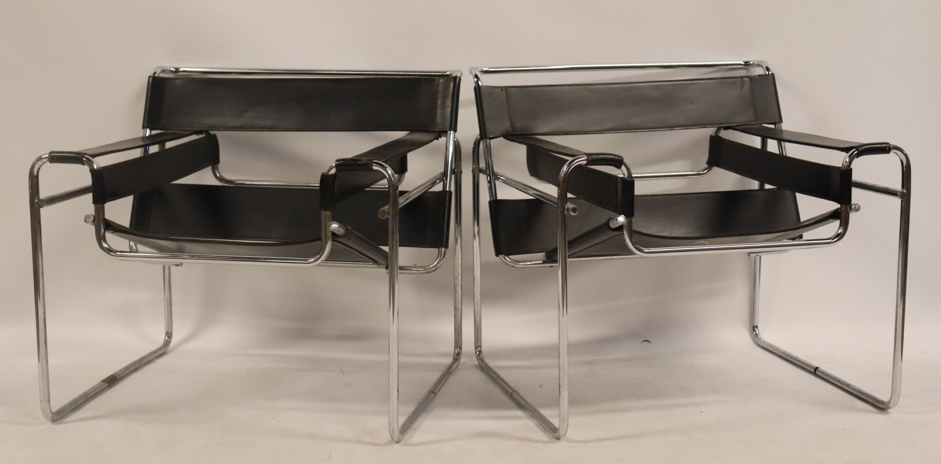 MIDCENTURY PAIR OF LEATHER & CHROME