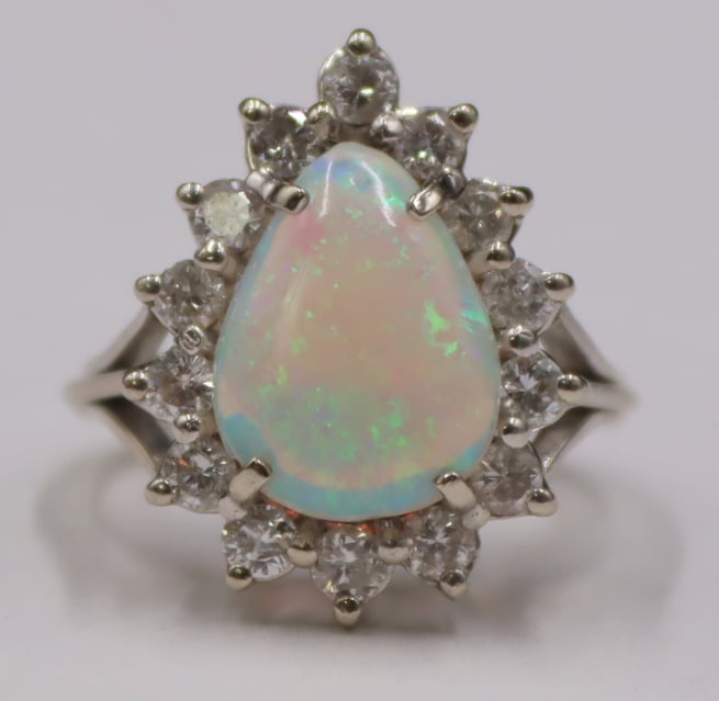 JEWELRY. 14KT GOLD, OPAL AND DIAMOND