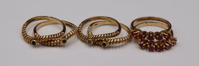 JEWELRY. (6) 14KT GOLD RINGS WITH