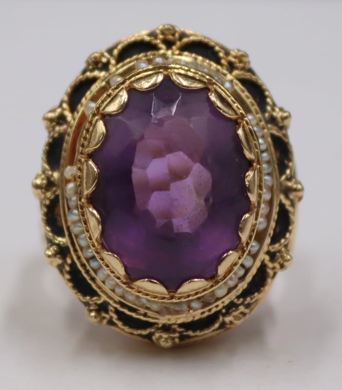 JEWELRY. 14KT GOLD, AMETHYST, AND