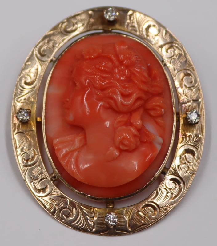 JEWELRY 14KT GOLD CARVED CORAL 3b73d9